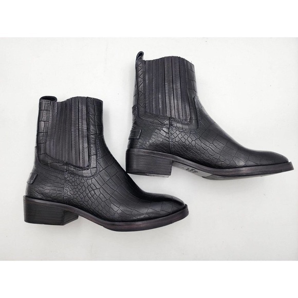 Vintage Foundry Co Main Chelsea Boot Black Leather Croc Embossed Size 7 - Picture 5 of 12